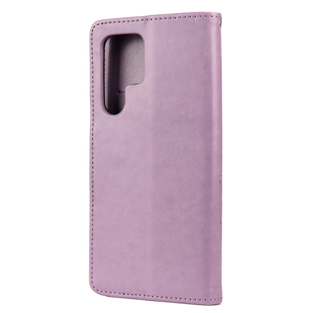 Imprinting Butterflies Flowers Stand Wallet Leather Cover TPU Phone Case for Samsung Galaxy S22 Ultra - Light Purple-3