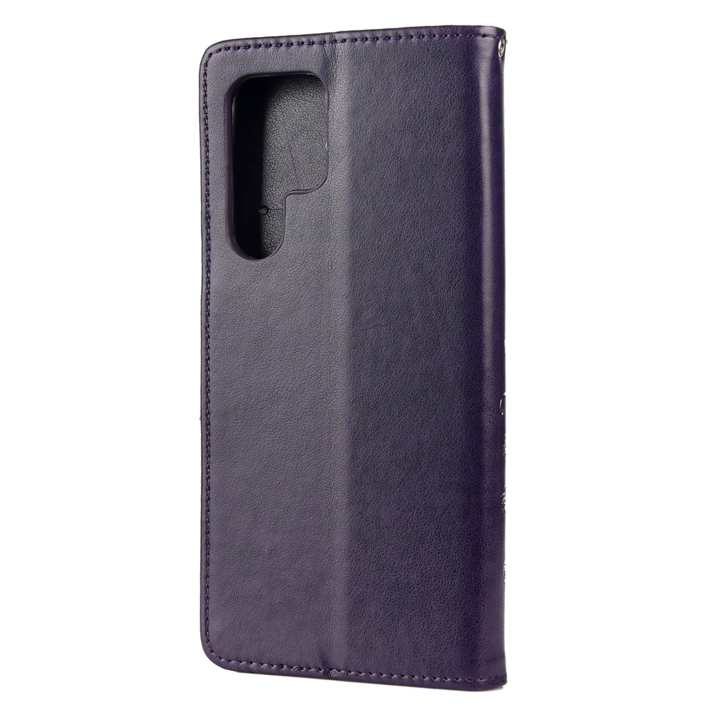 Imprinting Butterflies Flowers Stand Wallet Leather Cover TPU Phone Case for Samsung Galaxy S22 Ultra - Purple-3