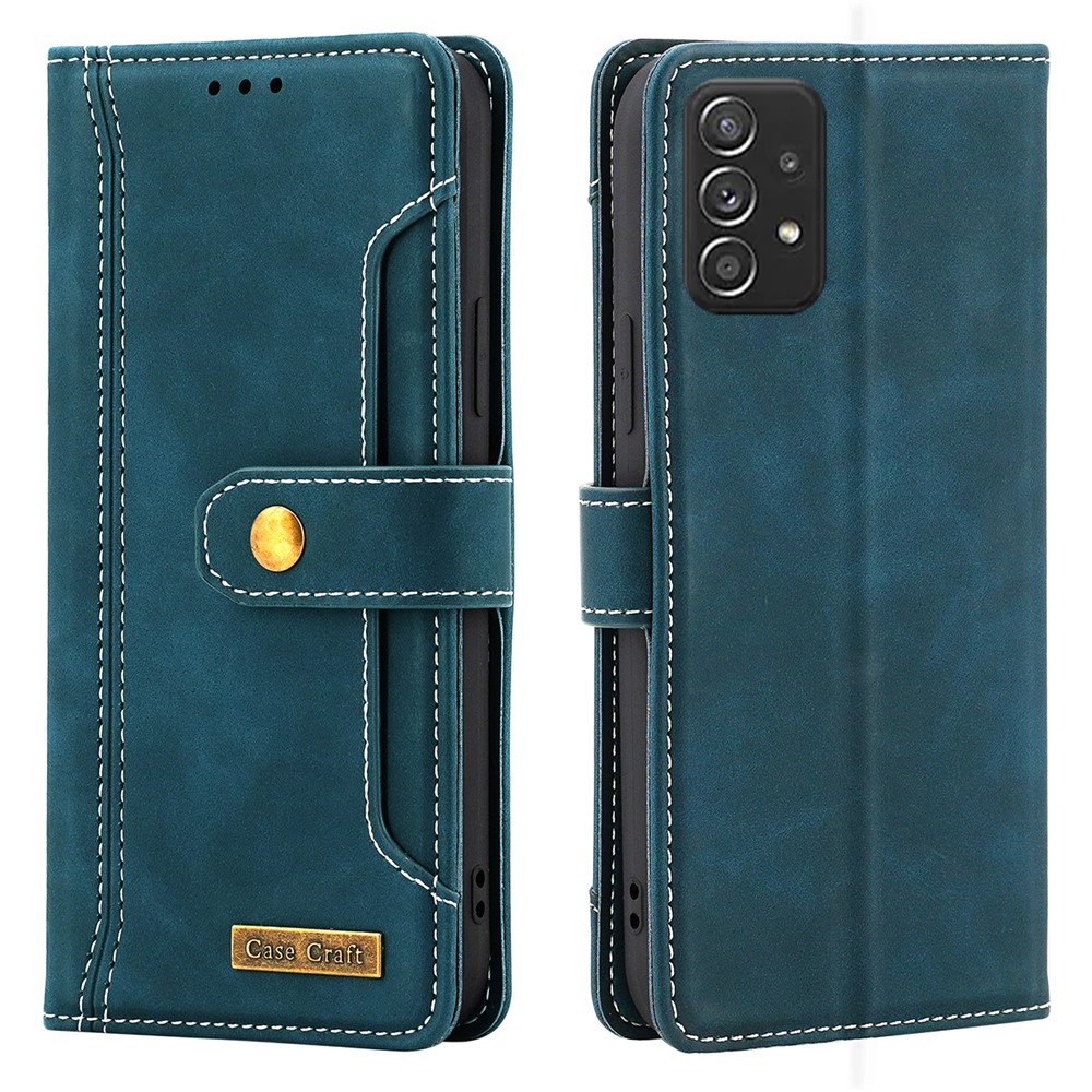 CASE CRAFT Outer Card Slot Full Protection Stand Wallet Leather Phone Case Shell for Samsung Galaxy A72 4G/5G - Green-1