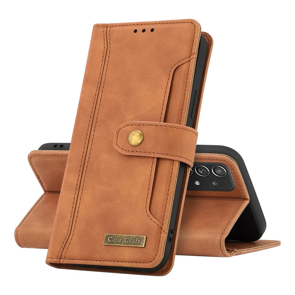 CASE CRAFT PU Leather Exterior Card Slot Protective Phone Case Shell with Stand Wallet Design for Samsung Galaxy A52 5G/4G/A52s 5G - Brown-6