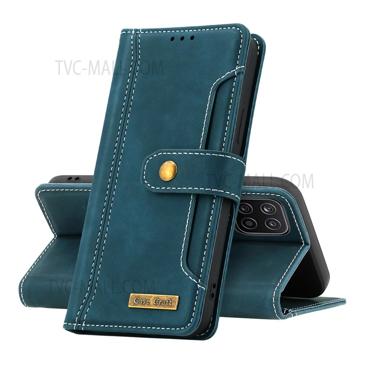 CASE CRAFT Exterior Card Slot PU Leather Folio Flip Stand Wallet Phone Cover Case for Samsung Galaxy A12 - Green-6