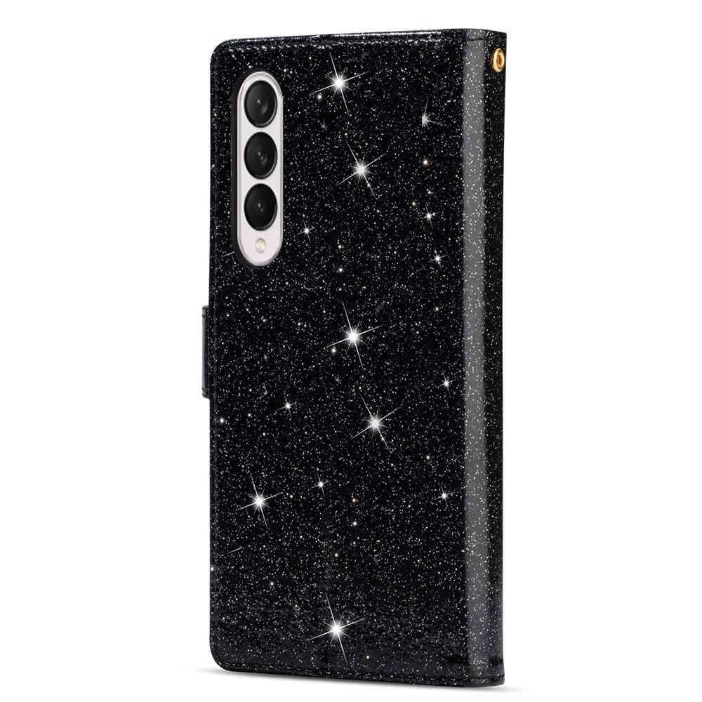 Glittery Starry Style Laser Carving Magnetic Closure Zipper Wallet Stand Protective Leather Phone Case for Samsung Galaxy Z Fold3 5G - Black-3