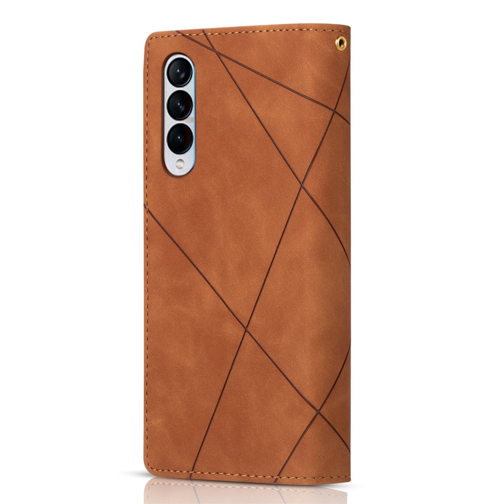 Color Splicing Lines Design Magnetic Closure Wallet Stand Leather Phone Cover Shell with Zipper Pocket for Samsung Galaxy Z Fold3 5G - Brown-3