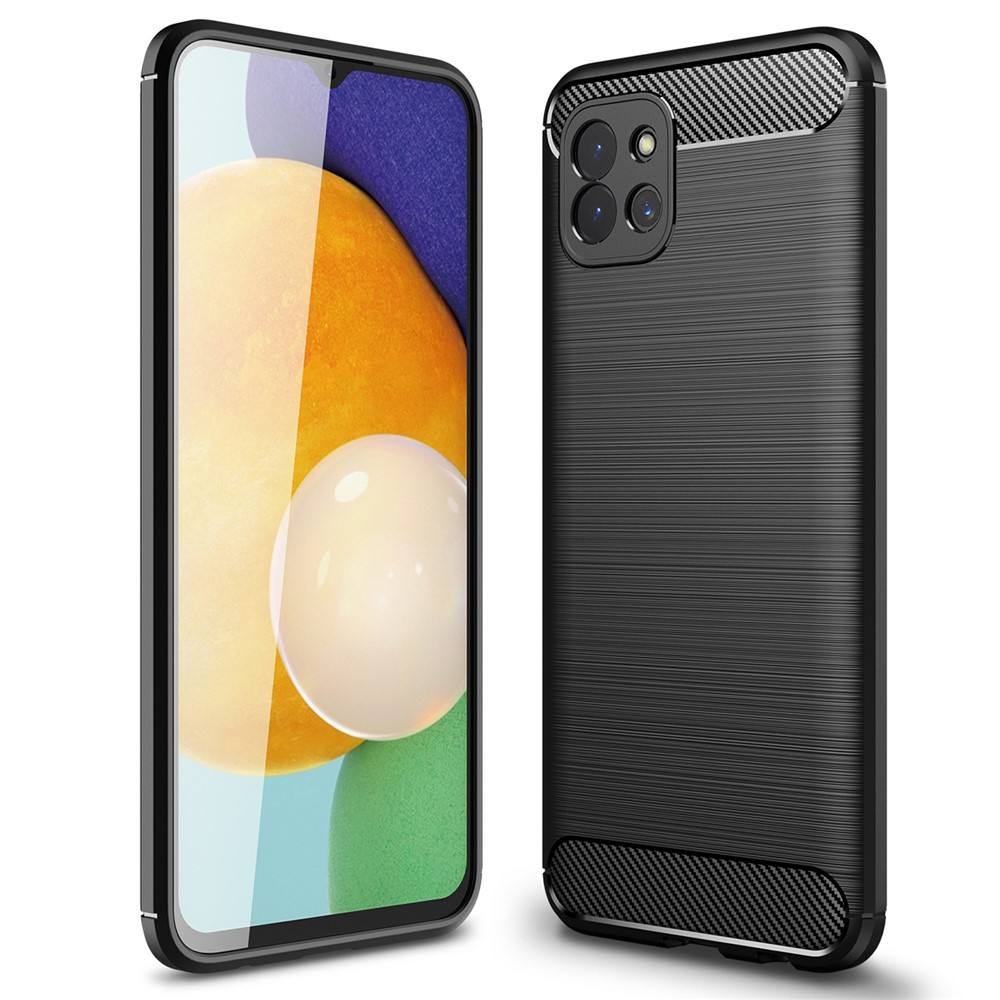 Carbon Fiber Brushed Style Soft TPU Slim Fashion Anti-Slip Shockproof Back Cover Case for Samsung Galaxy A03 (Global Version) - Black-1