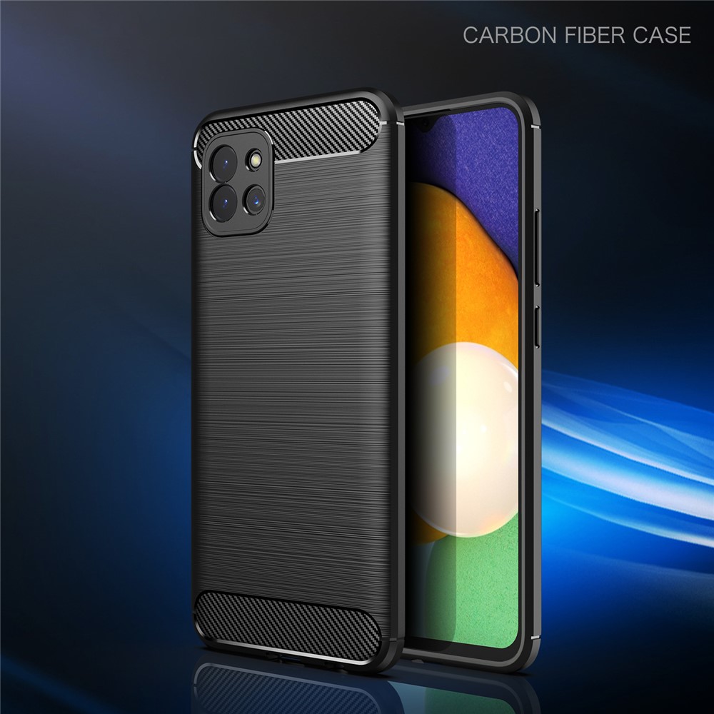 Carbon Fiber Brushed Style Soft TPU Slim Fashion Anti-Slip Shockproof Back Cover Case for Samsung Galaxy A03 (Global Version) - Black-2