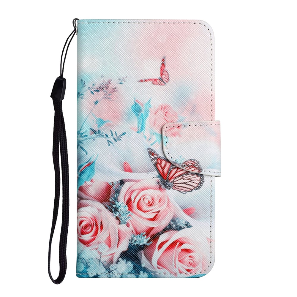 Pattern Printing Cross Texture Leather Case Stand Wallet Drop-resistant Phone Cover Shell for Samsung Galaxy S22 Ultra - Peony and Butterfly-2
