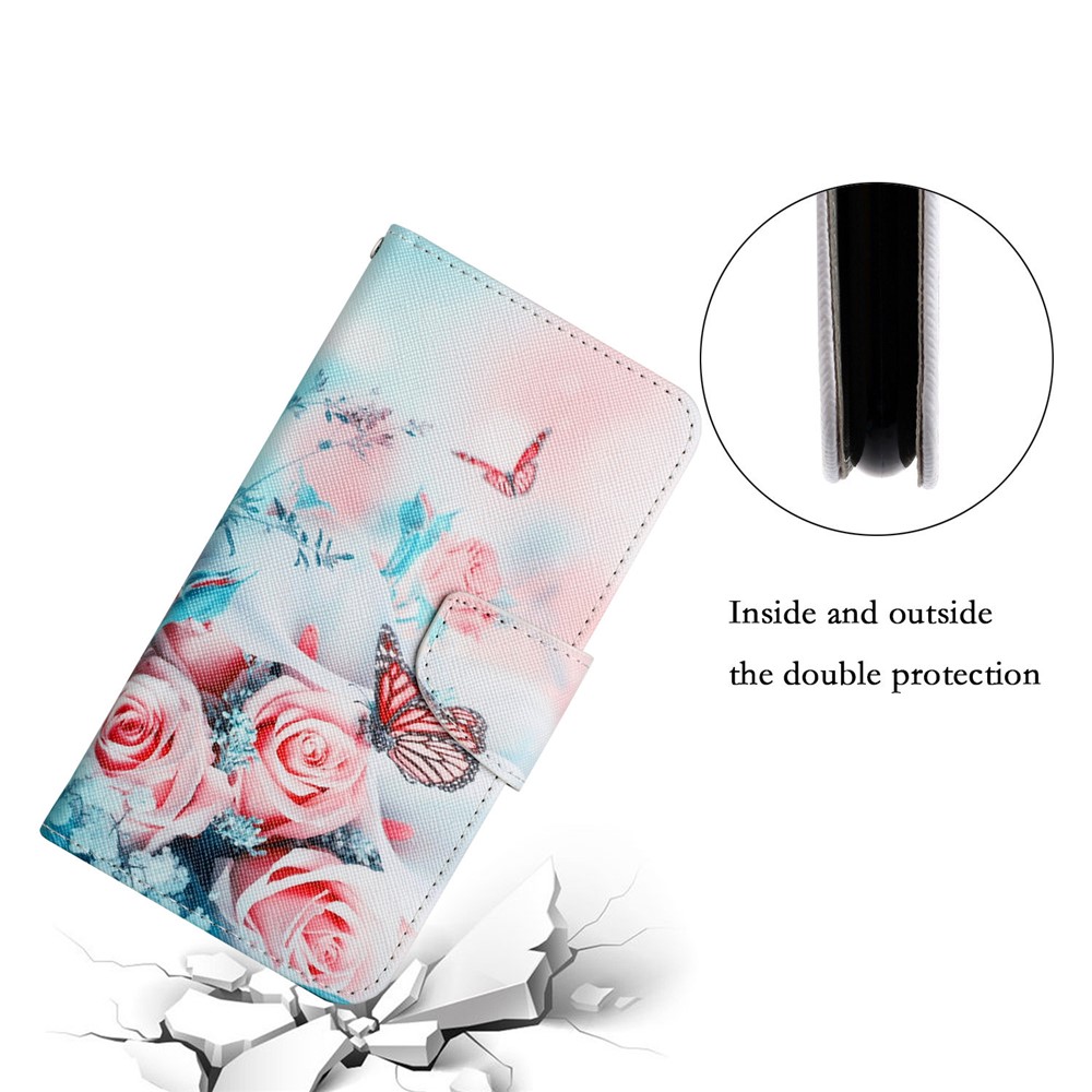 Pattern Printing Cross Texture Leather Case Stand Wallet Drop-resistant Phone Cover Shell for Samsung Galaxy S22 Ultra - Peony and Butterfly-7