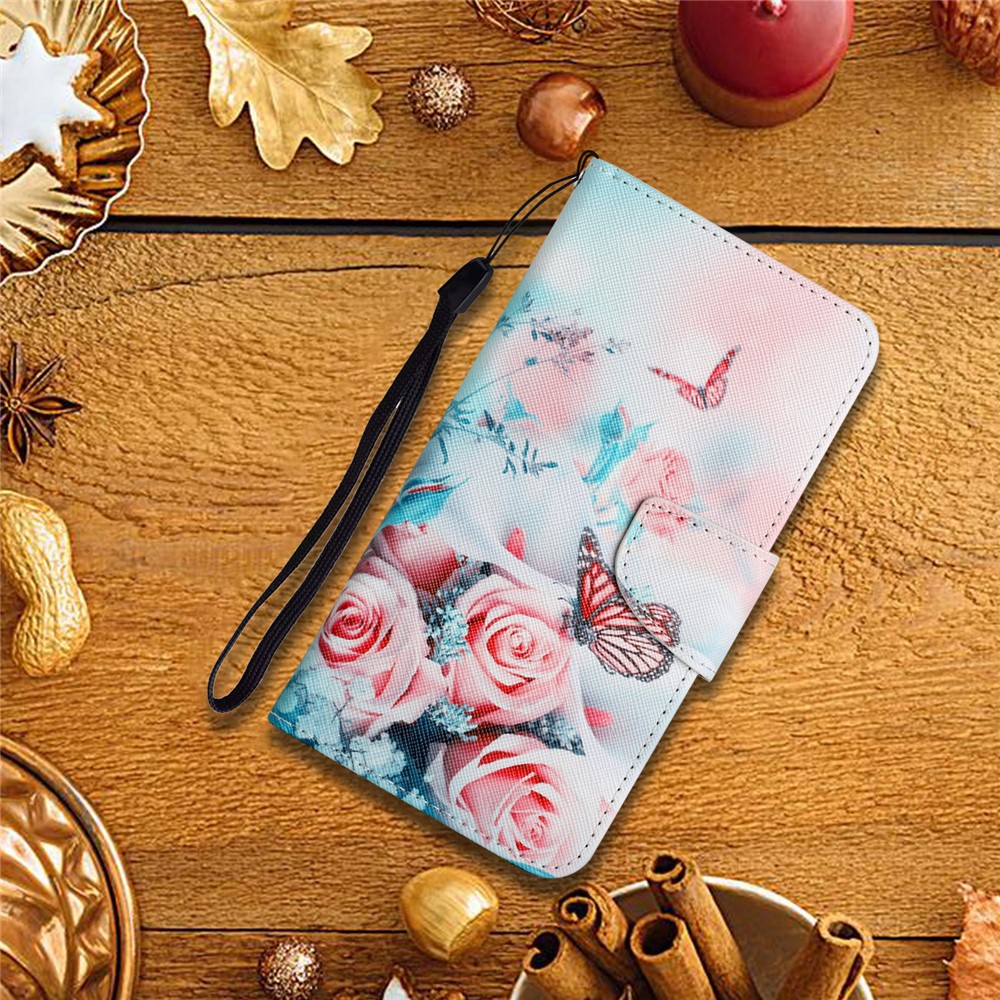 Pattern Printing Cross Texture Leather Case Stand Wallet Drop-resistant Phone Cover Shell for Samsung Galaxy S22 Ultra - Peony and Butterfly-8