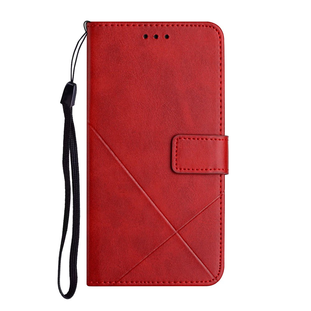 Stripes Design Solid Color PU Leather Phone Wallet Case with Foldable Stand for Samsung Galaxy S22 Ultra - Red-2