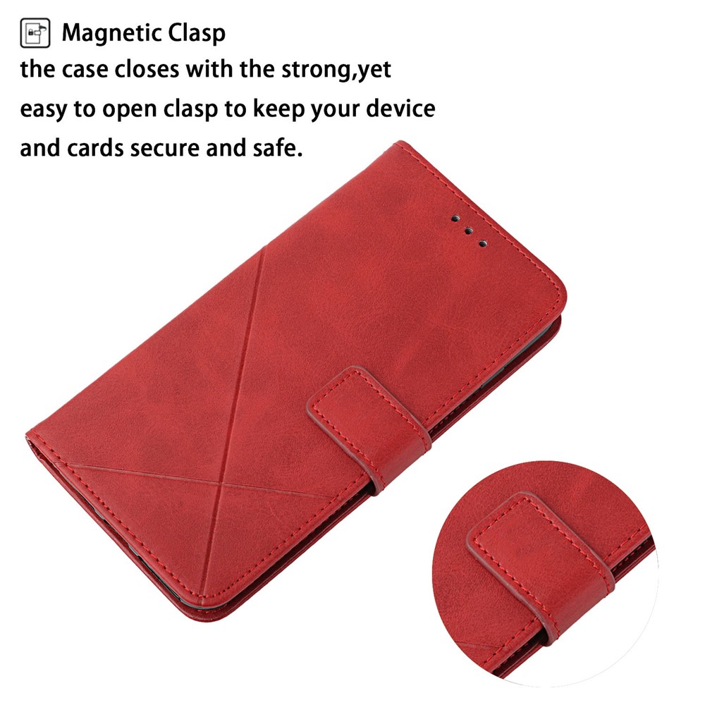 Stripes Design Solid Color PU Leather Phone Wallet Case with Foldable Stand for Samsung Galaxy S22 Ultra - Red-6