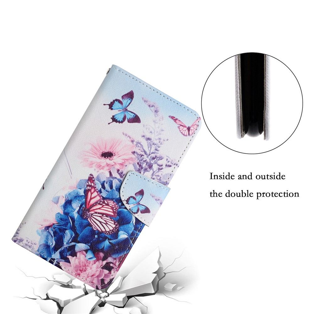 Cross Texture Pattern Printing All-round Protection Leather Phone Case Stand Wallet Shell with Hand Strap for Samsung Galaxy S22 Plus - Purple Butterfly-7