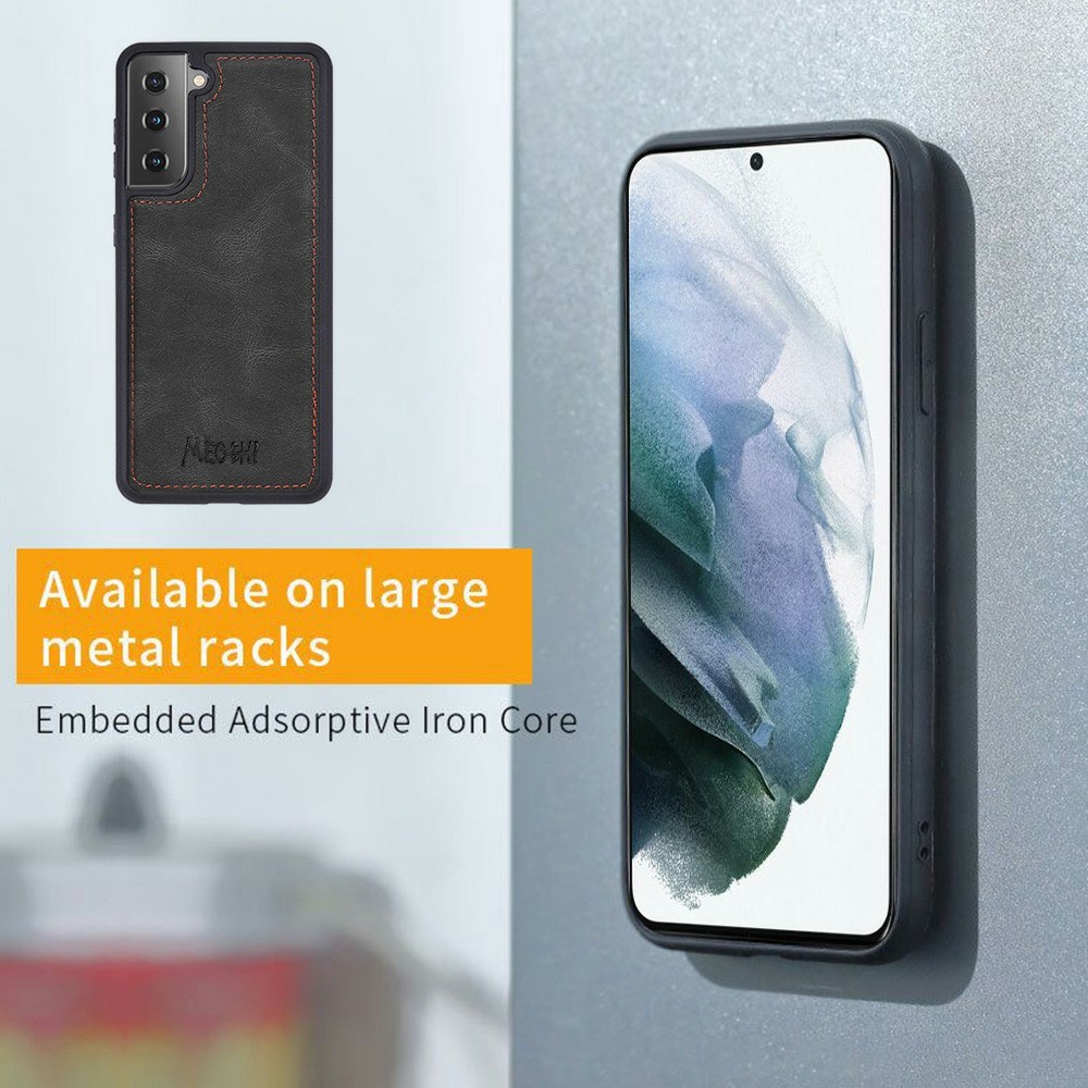MEGSHI 017 Series Handy Strap Drop-proof Magnetic Absorption Multi-function Zippered Wallet Detachable Leather Cover for Samsung Galaxy S21 FE 5G/S21 Fan Edition - Black-8