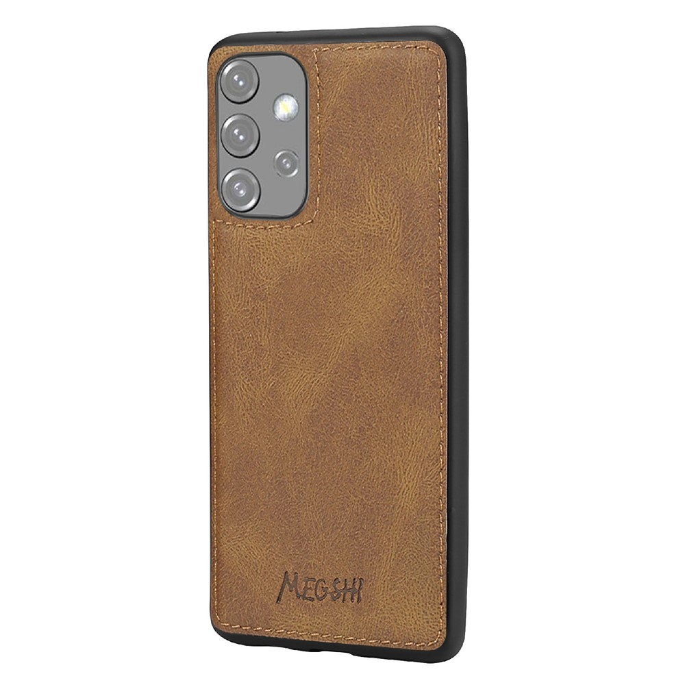 MEGSHI 017 Series Magnetic Absorption Zipper Pocket Stand 360-degree Protection Detachable Leather Phone Cover with Strap for Samsung Galaxy A32 5G - Brown-10