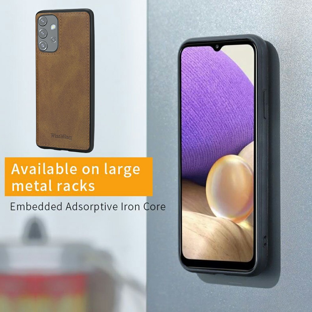MEGSHI 017 Series Magnetic Absorption Zipper Pocket Stand 360-degree Protection Detachable Leather Phone Cover with Strap for Samsung Galaxy A32 5G - Brown-8
