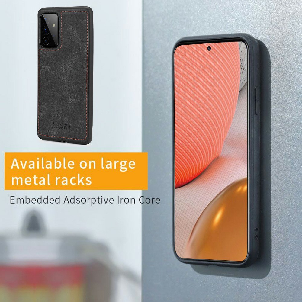 MEGSHI 017 Series Wrist Strap Drop-proof Anti-scratch Magnetic Absorption Zipper Pocket Detachable Leather Case for Samsung Galaxy A72 4G/5G - Black-8