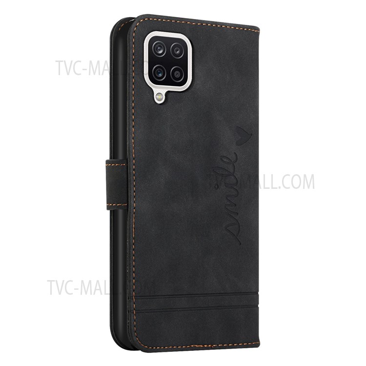003 Series Skin Feel Heart Shape Imprint Leather Wallet Stand Cover with Lanyard for Samsung Galaxy F22 - Black-3