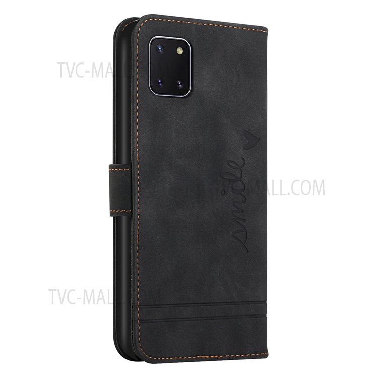 003 Series Full Protective Drop-resistant Skin Feel Heart Shape Imprint Leather Wallet Stand Shell with Strap for Samsung Galaxy A81/M60S/Note 10Lite - Black-3