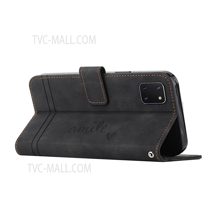 003 Series Full Protective Drop-resistant Skin Feel Heart Shape Imprint Leather Wallet Stand Shell with Strap for Samsung Galaxy A81/M60S/Note 10Lite - Black-4