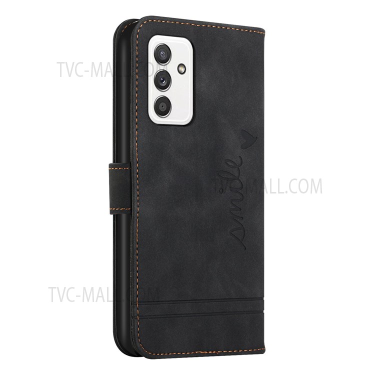003 Series Stand Feature Heart Shape Imprinted Skin-touch PU Leather Wallet Protective Shockproof Cover with Strap for Samsung Galaxy A82 5G / Quantum 2 5G - Black-3