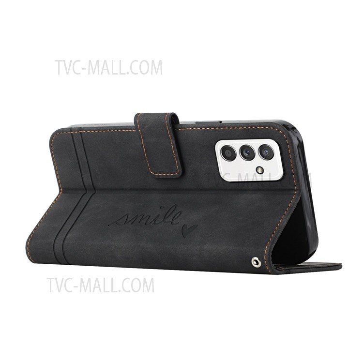 003 Series Stand Feature Heart Shape Imprinted Skin-touch PU Leather Wallet Protective Shockproof Cover with Strap for Samsung Galaxy A82 5G / Quantum 2 5G - Black-4