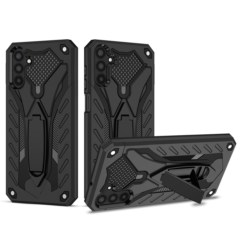 Phantom Knight Series Hard PC + Soft TPU Bumper Kickstand Design Well-Protected Phone Cover for Samsung Galaxy A13 5G - Black-1