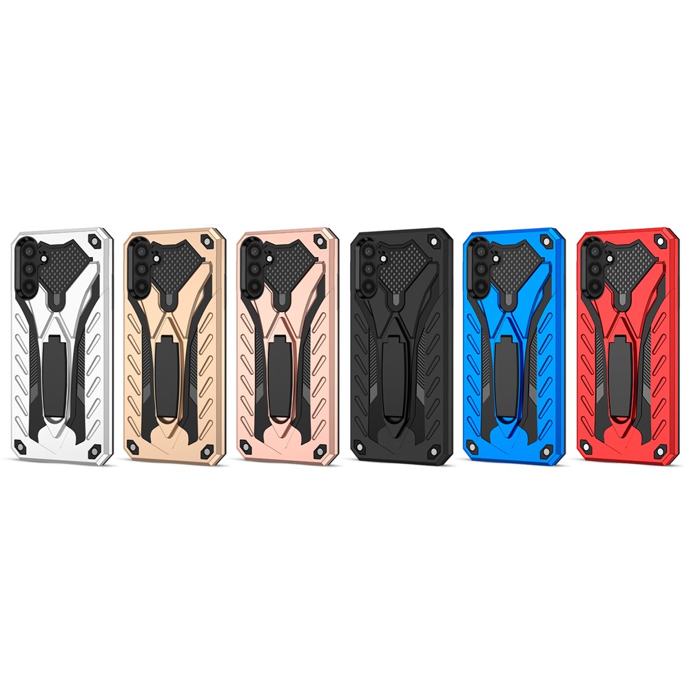 Phantom Knight Series Hard PC + Soft TPU Bumper Kickstand Design Well-Protected Phone Cover for Samsung Galaxy A13 5G - Black-5