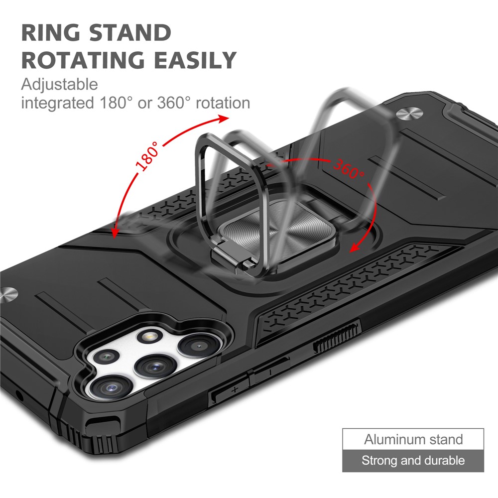 Rotation Ring Holder Kickstand Hard PC + Soft TPU Anti-Shock Well-Protected Case with Metal Sheet for Samsung Galaxy A32 4G (EU Version) - Black-4