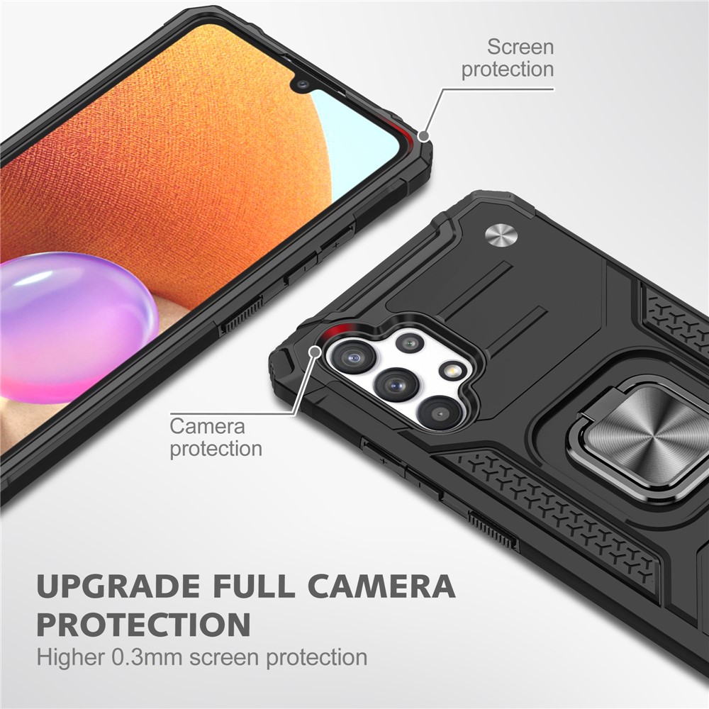 Rotation Ring Holder Kickstand Hard PC + Soft TPU Anti-Shock Well-Protected Case with Metal Sheet for Samsung Galaxy A32 4G (EU Version) - Black-6