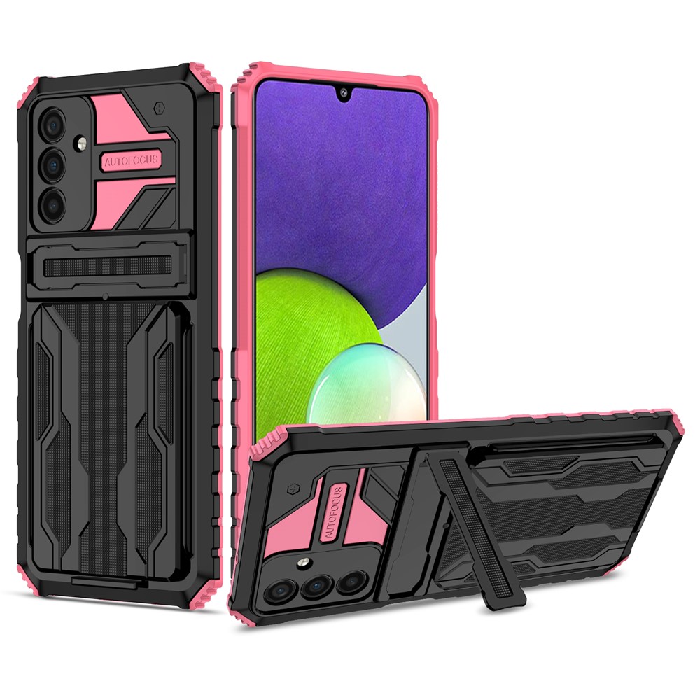 Kickstand Hard PC + Soft TPU Anti-fall Shockproof Phone Case with Detachable Card Slot Holder for Samsung Galaxy A13 5G - Pink-1