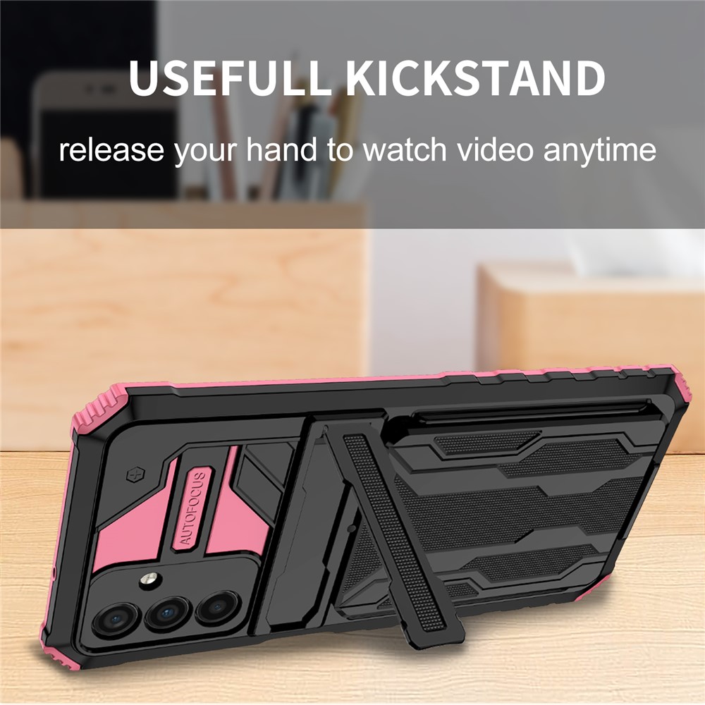 Kickstand Hard PC + Soft TPU Anti-fall Shockproof Phone Case with Detachable Card Slot Holder for Samsung Galaxy A13 5G - Pink-2