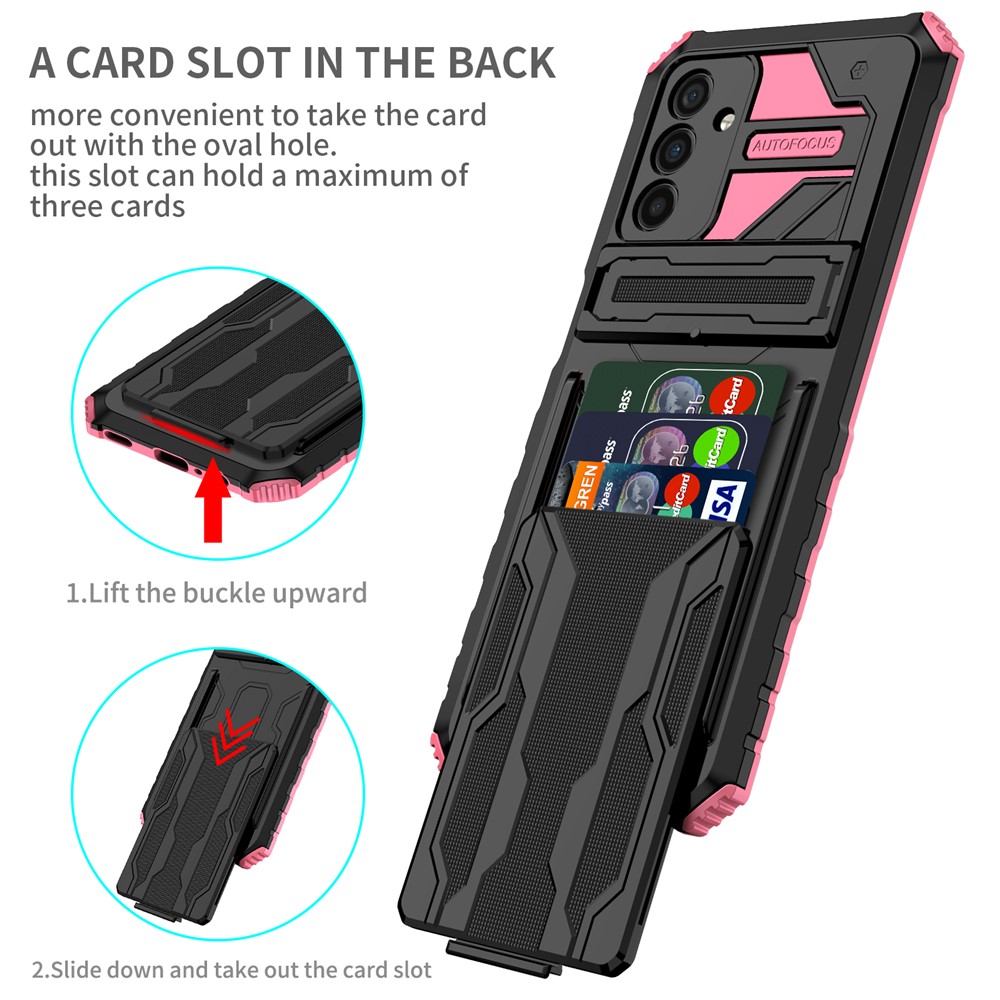 Kickstand Hard PC + Soft TPU Anti-fall Shockproof Phone Case with Detachable Card Slot Holder for Samsung Galaxy A13 5G - Pink-3