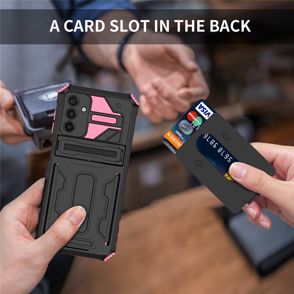 Kickstand Hard PC + Soft TPU Anti-fall Shockproof Phone Case with Detachable Card Slot Holder for Samsung Galaxy A13 5G - Pink-4