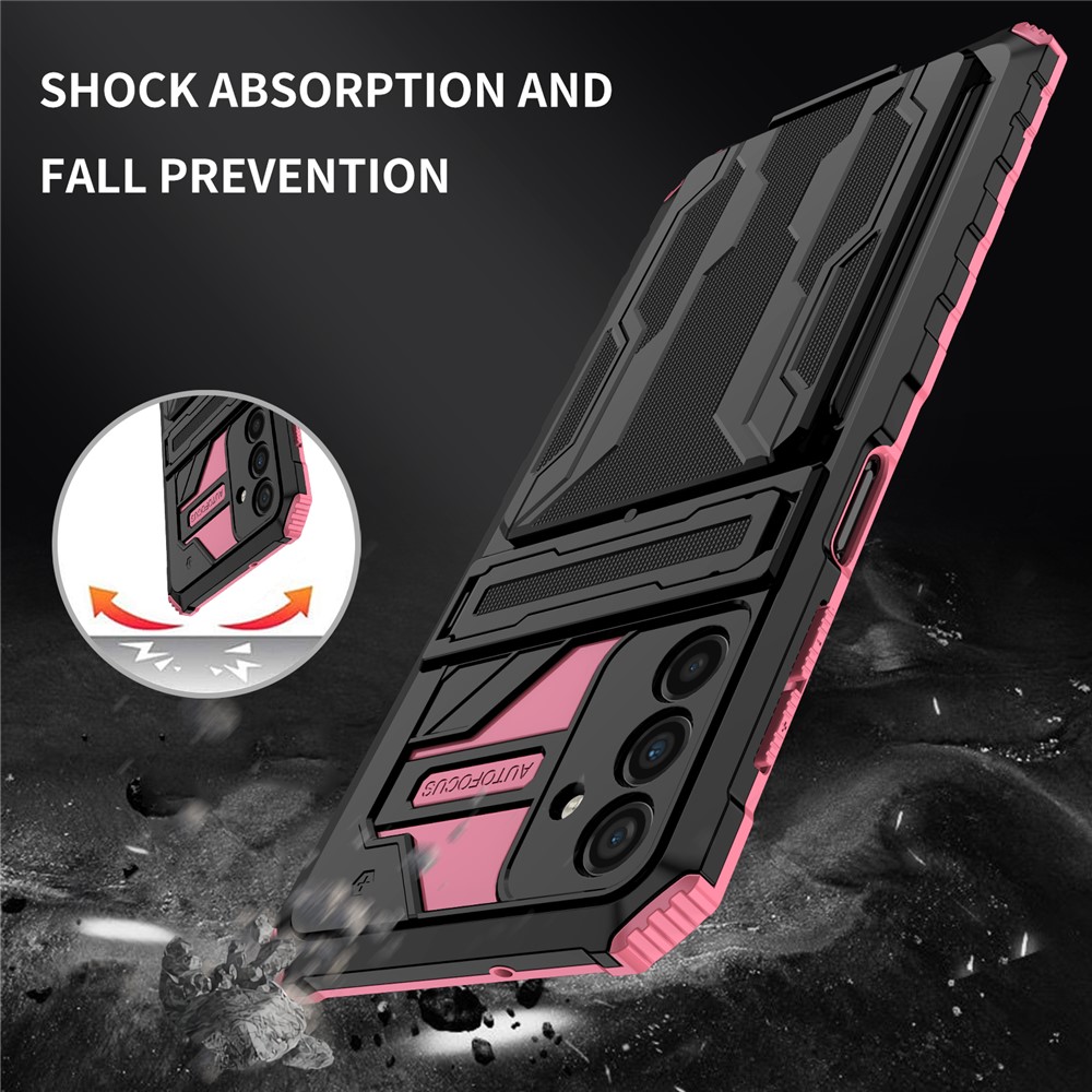 Kickstand Hard PC + Soft TPU Anti-fall Shockproof Phone Case with Detachable Card Slot Holder for Samsung Galaxy A13 5G - Pink-5