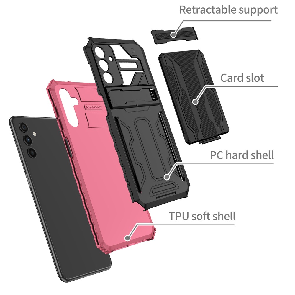Kickstand Hard PC + Soft TPU Anti-fall Shockproof Phone Case with Detachable Card Slot Holder for Samsung Galaxy A13 5G - Pink-6