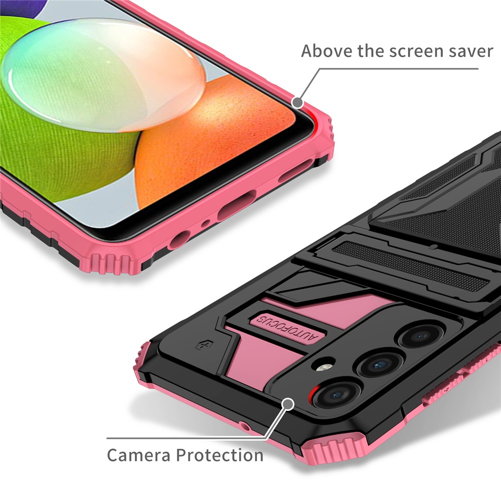 Kickstand Hard PC + Soft TPU Anti-fall Shockproof Phone Case with Detachable Card Slot Holder for Samsung Galaxy A13 5G - Pink-7