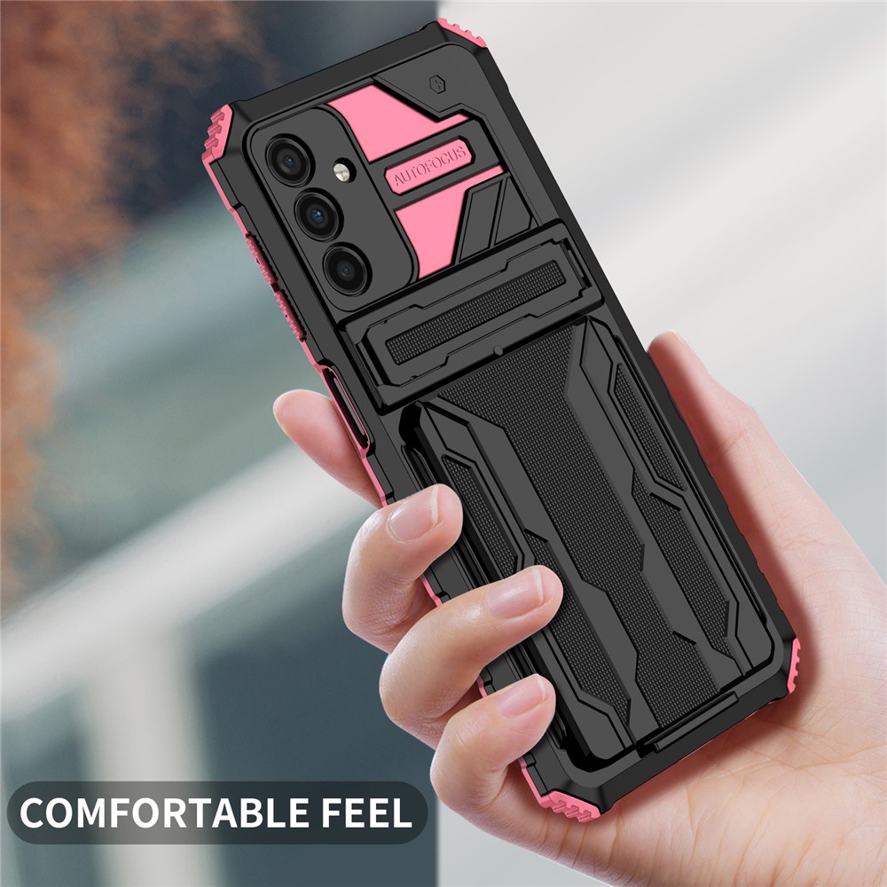 Kickstand Hard PC + Soft TPU Anti-fall Shockproof Phone Case with Detachable Card Slot Holder for Samsung Galaxy A13 5G - Pink-8
