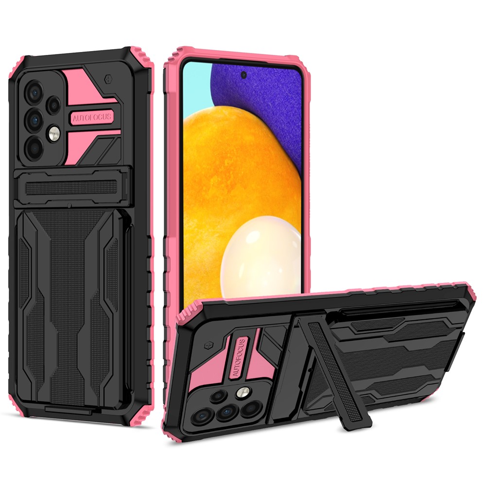 Kickstand Detachable Card Slot Holder Design Anti-scratch Non-slip Hard PC + Soft TPU Phone Case for Samsung Galaxy A52 4G/5G/A52s 5G - Pink-1