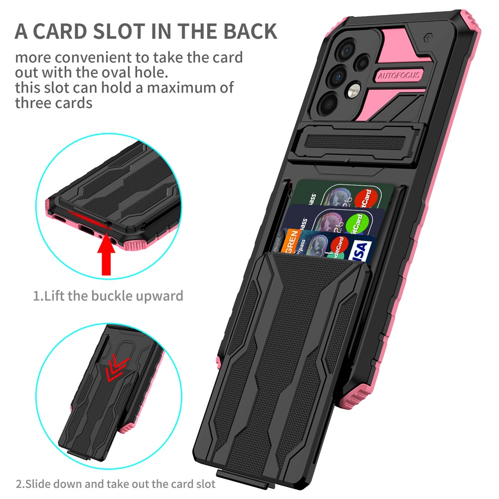 Kickstand Detachable Card Slot Holder Design Anti-scratch Non-slip Hard PC + Soft TPU Phone Case for Samsung Galaxy A52 4G/5G/A52s 5G - Pink-3