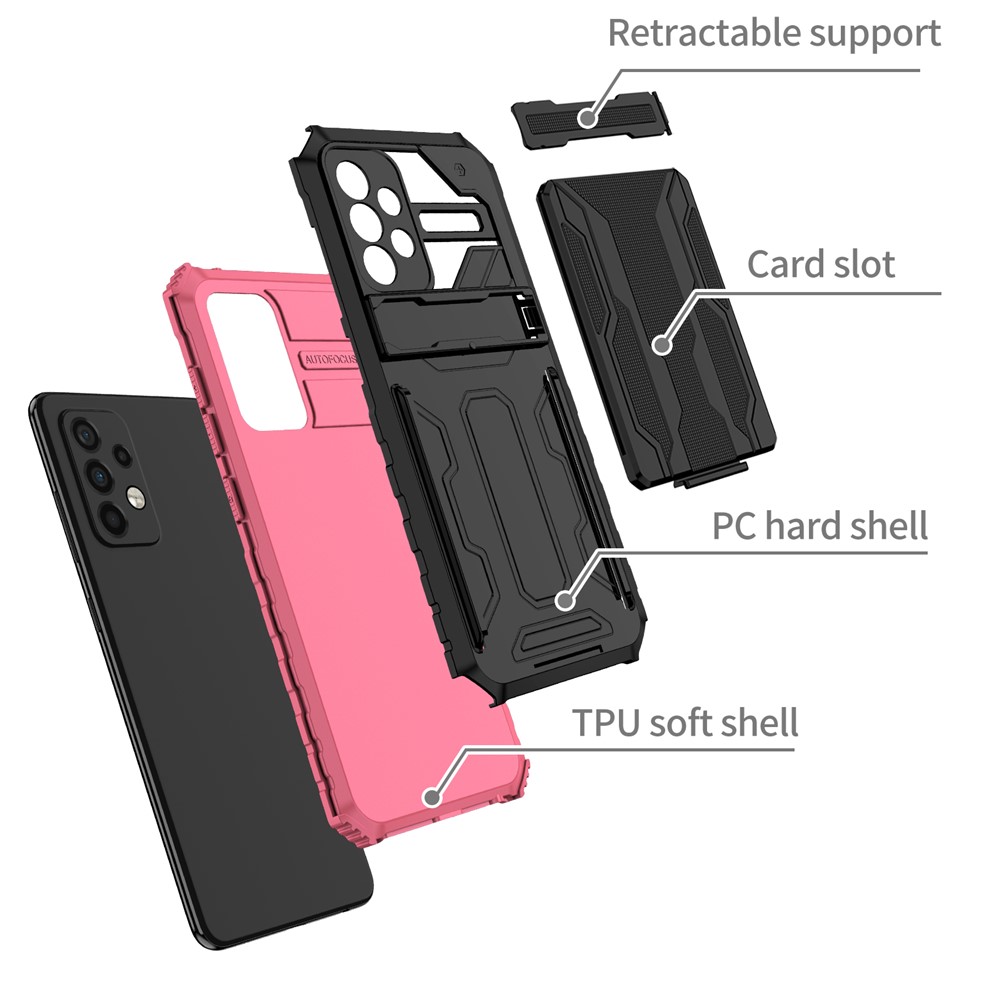 Kickstand Detachable Card Slot Holder Design Anti-scratch Non-slip Hard PC + Soft TPU Phone Case for Samsung Galaxy A52 4G/5G/A52s 5G - Pink-6