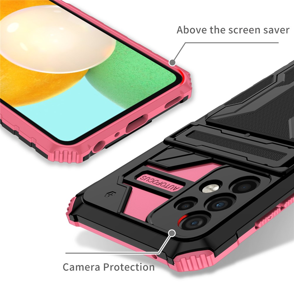 Kickstand Detachable Card Slot Holder Design Anti-scratch Non-slip Hard PC + Soft TPU Phone Case for Samsung Galaxy A52 4G/5G/A52s 5G - Pink-7