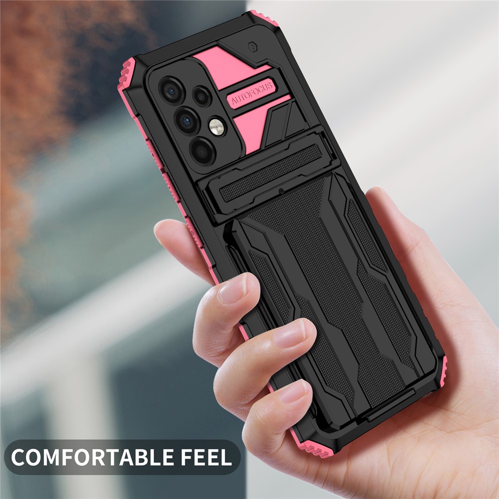 Kickstand Detachable Card Slot Holder Design Anti-scratch Non-slip Hard PC + Soft TPU Phone Case for Samsung Galaxy A52 4G/5G/A52s 5G - Pink-8