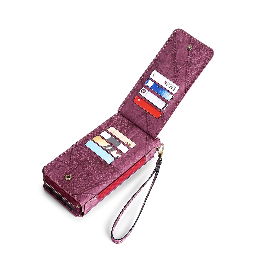 MEGSHI 004 Series Scratch Resistant Magnetic Detachable Stand Design Zipper Pocket Shockproof PU Leather TPU Wallet Cover for Samsung Galaxy Note20 Ultra 5G/4G - Wine Red-7