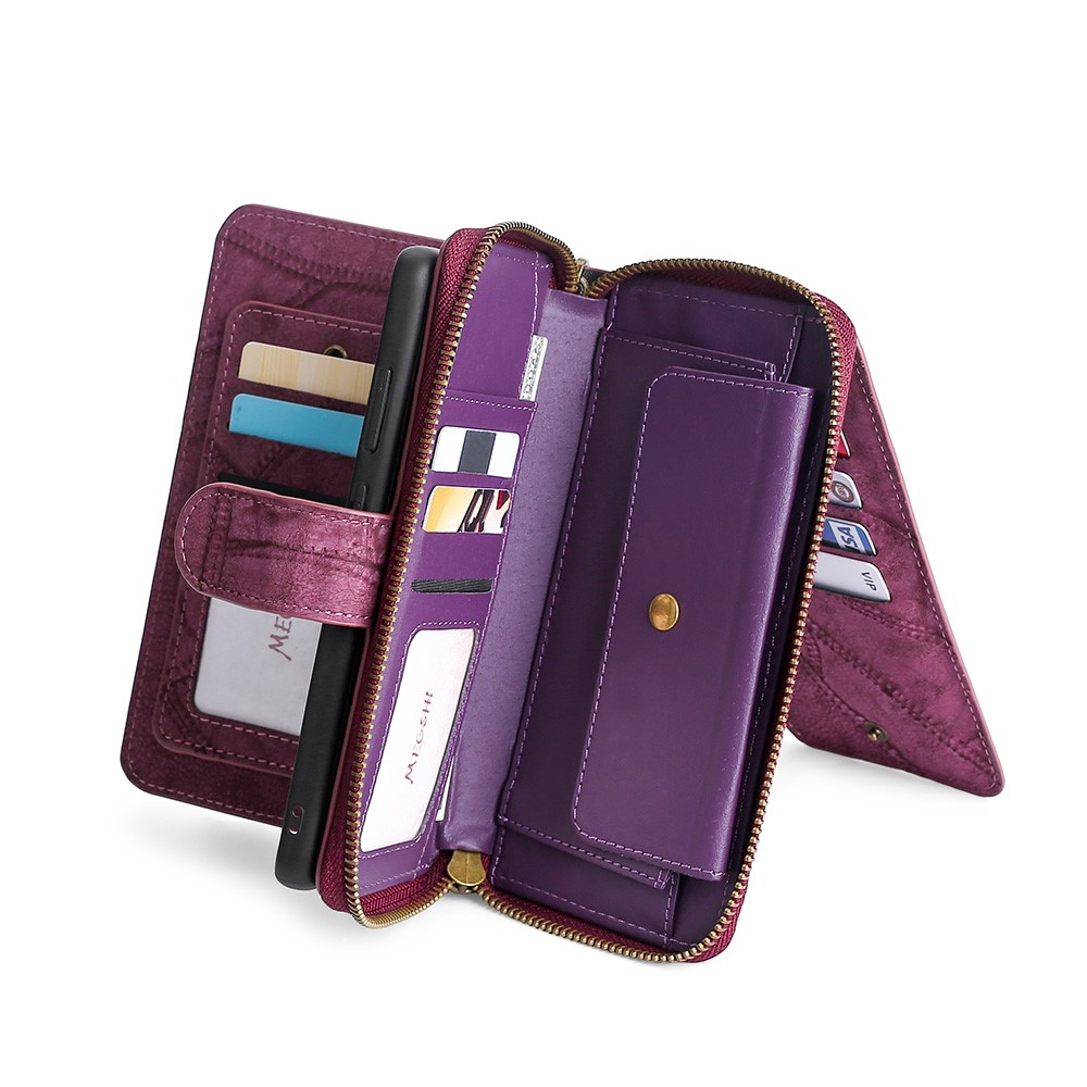 MEGSHI 004 Series Scratch Resistant Magnetic Detachable Stand Design Zipper Pocket Shockproof PU Leather TPU Wallet Cover for Samsung Galaxy Note20 Ultra 5G/4G - Wine Red-8
