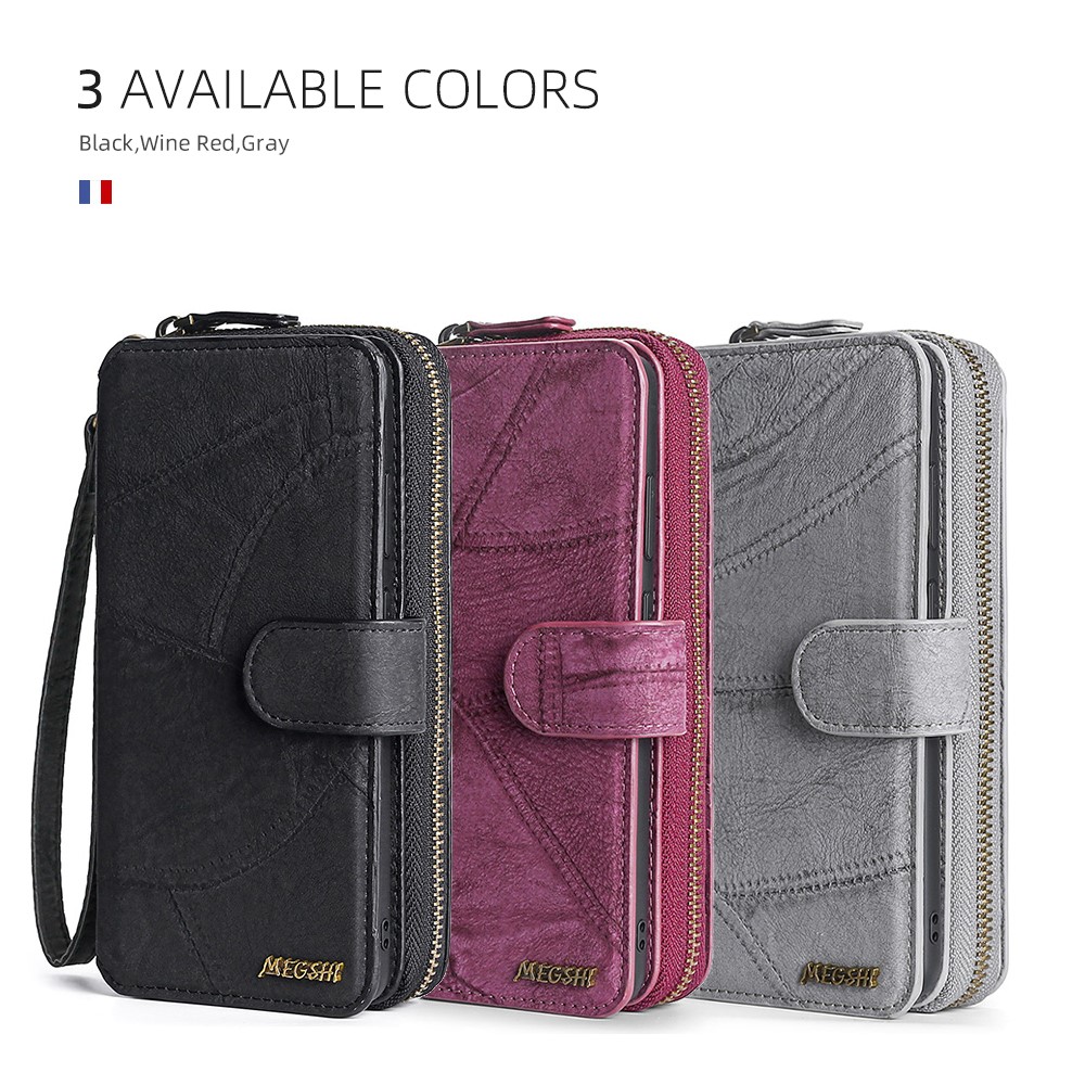 MEGSHI 004 Series For Samsung Galaxy S20 Ultra Magnetic Detachable Stand Design Zipper Pocket Shockproof PU Leather TPU Wallet Cover - Black-8