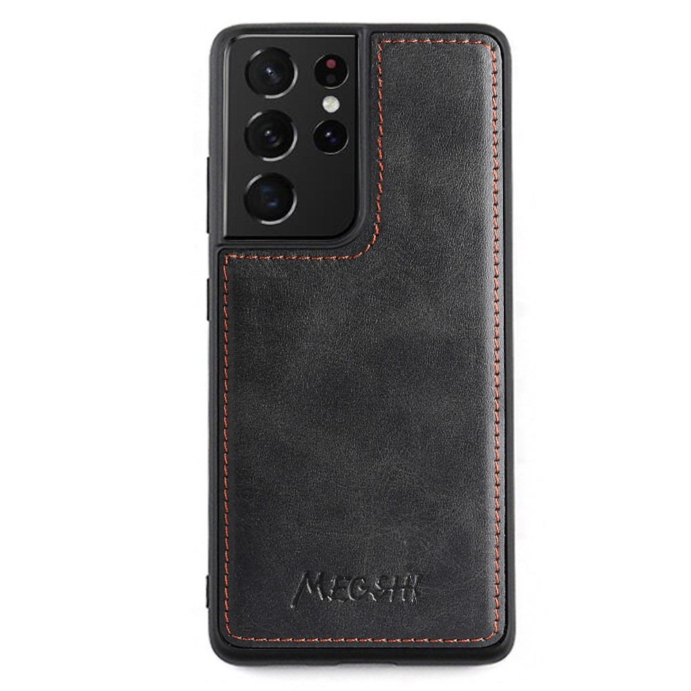MEGSHI 020 Series Shockproof Anti-scratch Magnetic Wallet Detachable Design PU Leather TPU Cover Shell with Long Strap for Samsung Galaxy S21 Ultra 5G - Black-2