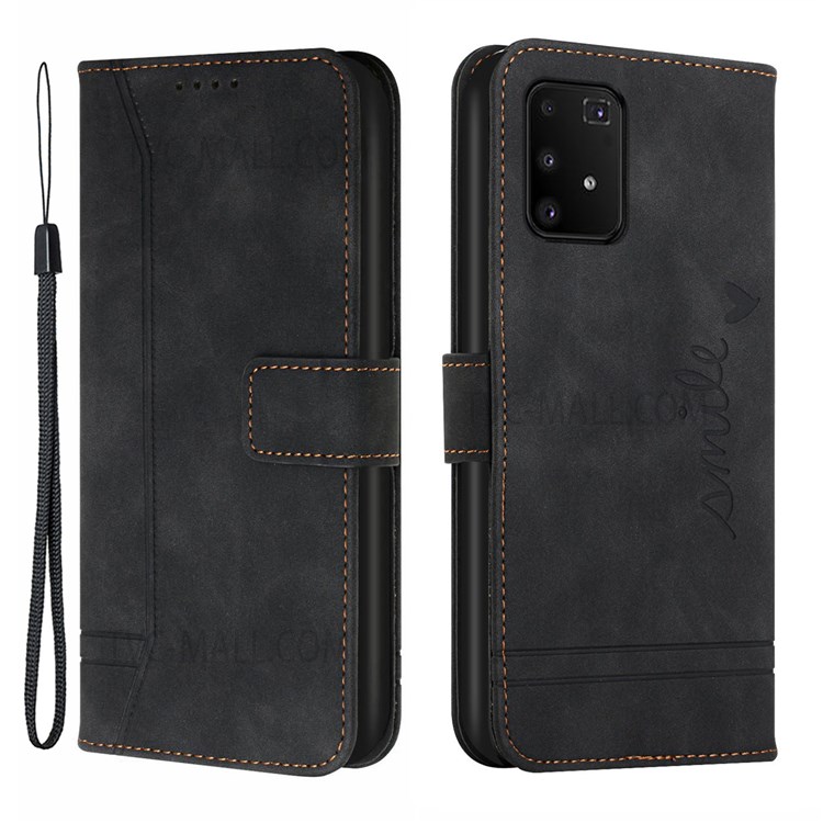 003 Series Heart Imprinted Pattern Scratch Resistant Leather Wallet Design Skin-touch Feeling Phone Stand Case for Samsung Galaxy A91//M80S/S10 Lite - Black-1