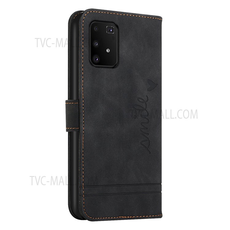 003 Series Heart Imprinted Pattern Scratch Resistant Leather Wallet Design Skin-touch Feeling Phone Stand Case for Samsung Galaxy A91//M80S/S10 Lite - Black-3