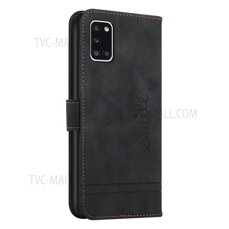 003 Series Phone Stand Case Heart Imprinted Pattern Scratch Resistant Leather Wallet for Samsung Galaxy A31 - Black-3
