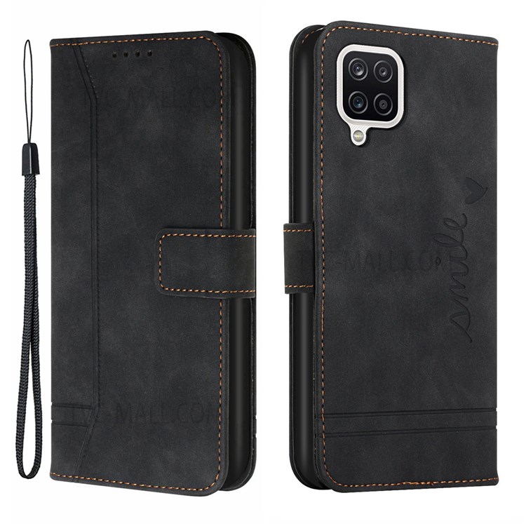 003 Series Anti-dust Phone Cover Heart Imprinted Pattern Scratch Resistant Leather Wallet Design Skin-touch Feeling Phone Stand Case for Samsung Galaxy A42 5G/M42 5G - Black-1