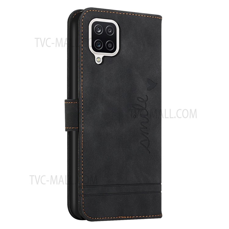 003 Series Anti-dust Phone Cover Heart Imprinted Pattern Scratch Resistant Leather Wallet Design Skin-touch Feeling Phone Stand Case for Samsung Galaxy A42 5G/M42 5G - Black-3